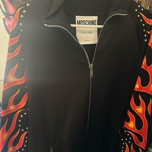 Moschino Black Bomber Jacket with Fiery Accents